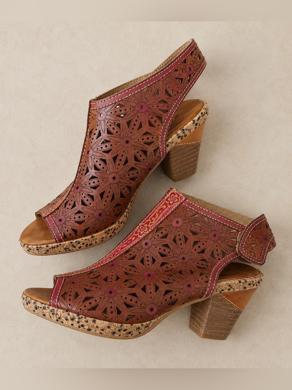 L’Artiste by Spring Step Marjan-Cam Leather Cutout Velcro strap Heels EU 37
